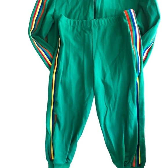 VTG Demetre Ladies 2PC Track Jacket Crop Jogger Pant L Green Rainbow Stripes - Picture 6 of 11